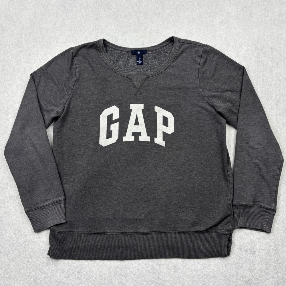 Gap Sweatshirt Womens Large Charcoal Gray Silver Metallic Arch Logo Pullover Top